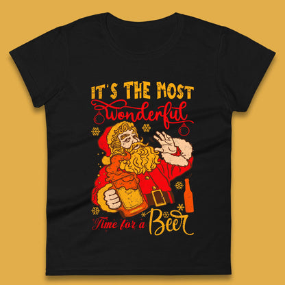 Santa Beer Time Christmas Womens T-Shirt