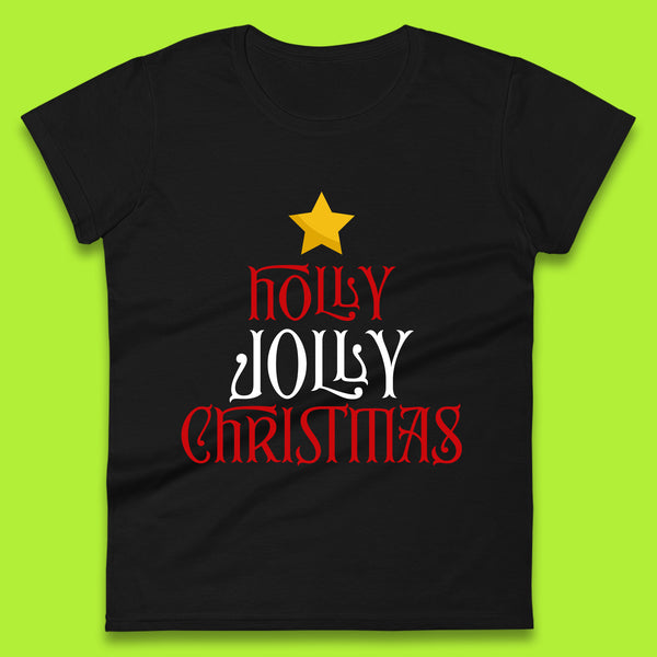 Holly Jolly Christmas Vibes Christmas Tree Festive Merry Xmas Womens Tee Top