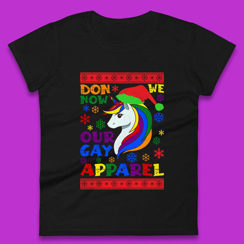 LGBT Rainbow Unicorn Christmas Womens T-Shirt