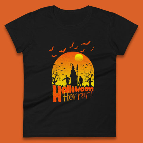 Halloween Horror Halloween Night Witch With Zombies Horror Scary Womens Tee Top