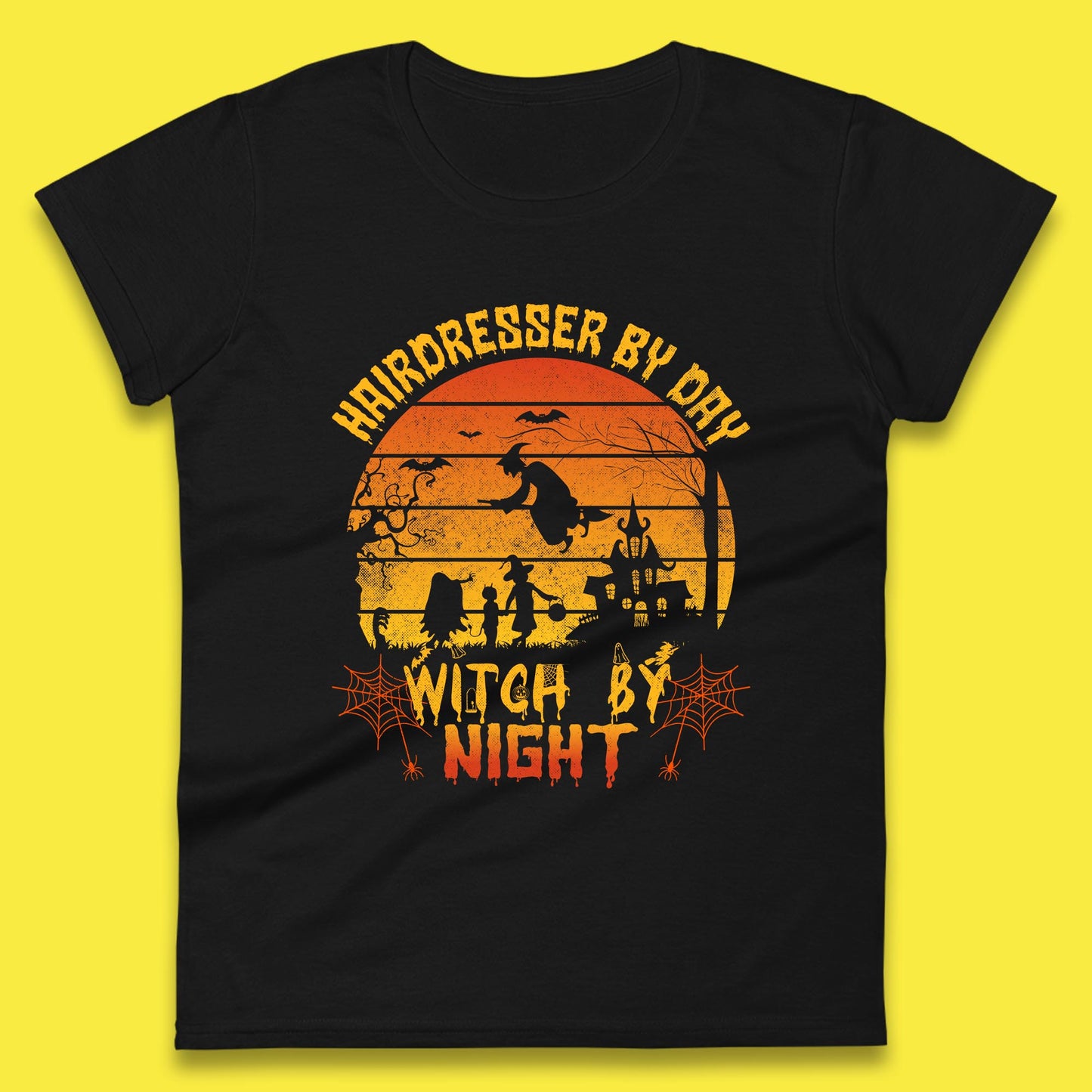 Hairdresser By Day Witch By Night Funny Halloween Hairstylist Spooky Witch Womens Tee Top