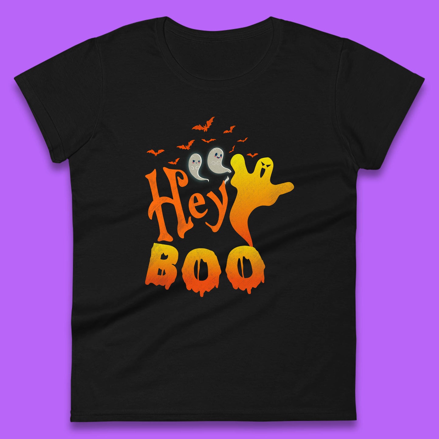 Whispers in the Moonlit Night Hey Boo Horror Scary Costume Halloween Boo Wear Womens Tee Top
