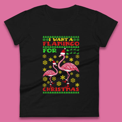 flamingo christmas womens t shirt