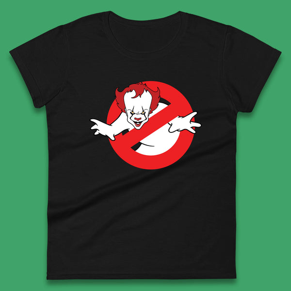 The Real Ghostbusters No Ghost Halloween IT Pennywise Clown Movie Mashup Parody Womens Tee Top