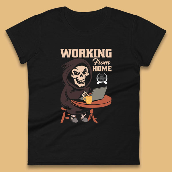 Working From Home Best Employee Of The Year Funny Death Halloween Womens Tee Top