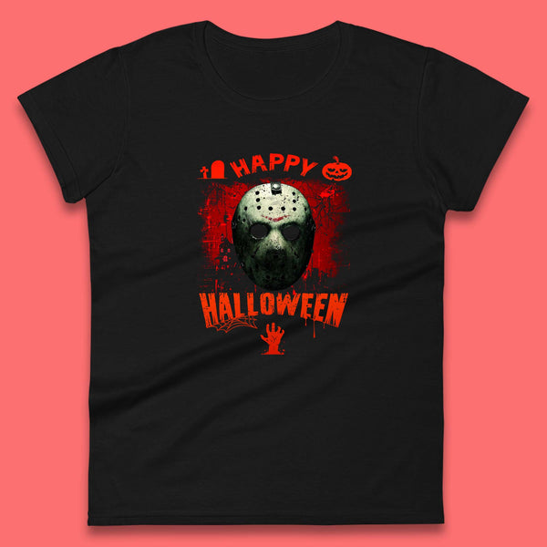 Happy Halloween Jason Voorhees Face Mask Halloween Friday The 13th Horror Movie Womens Tee Top
