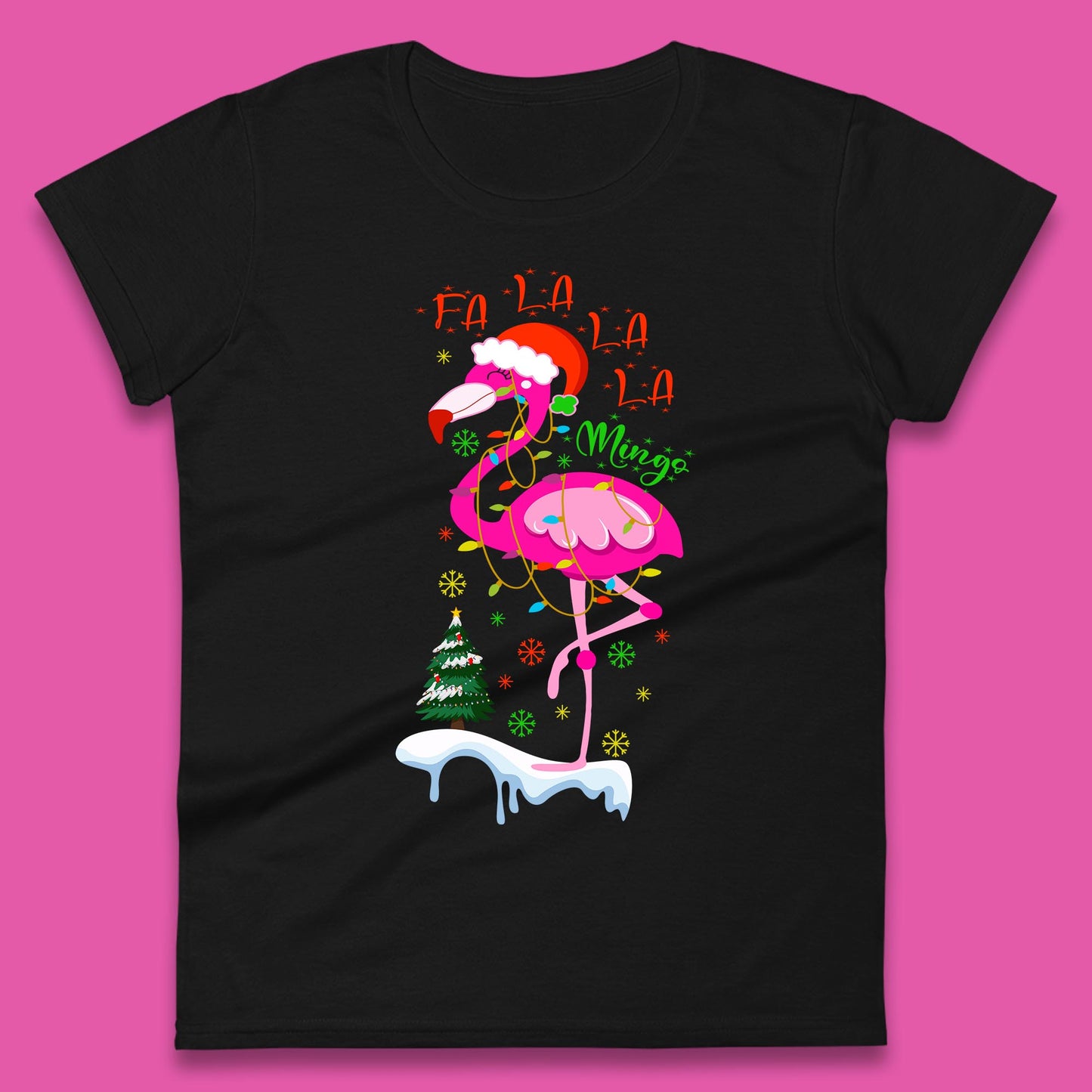 flamingo christmas womens t shirt
