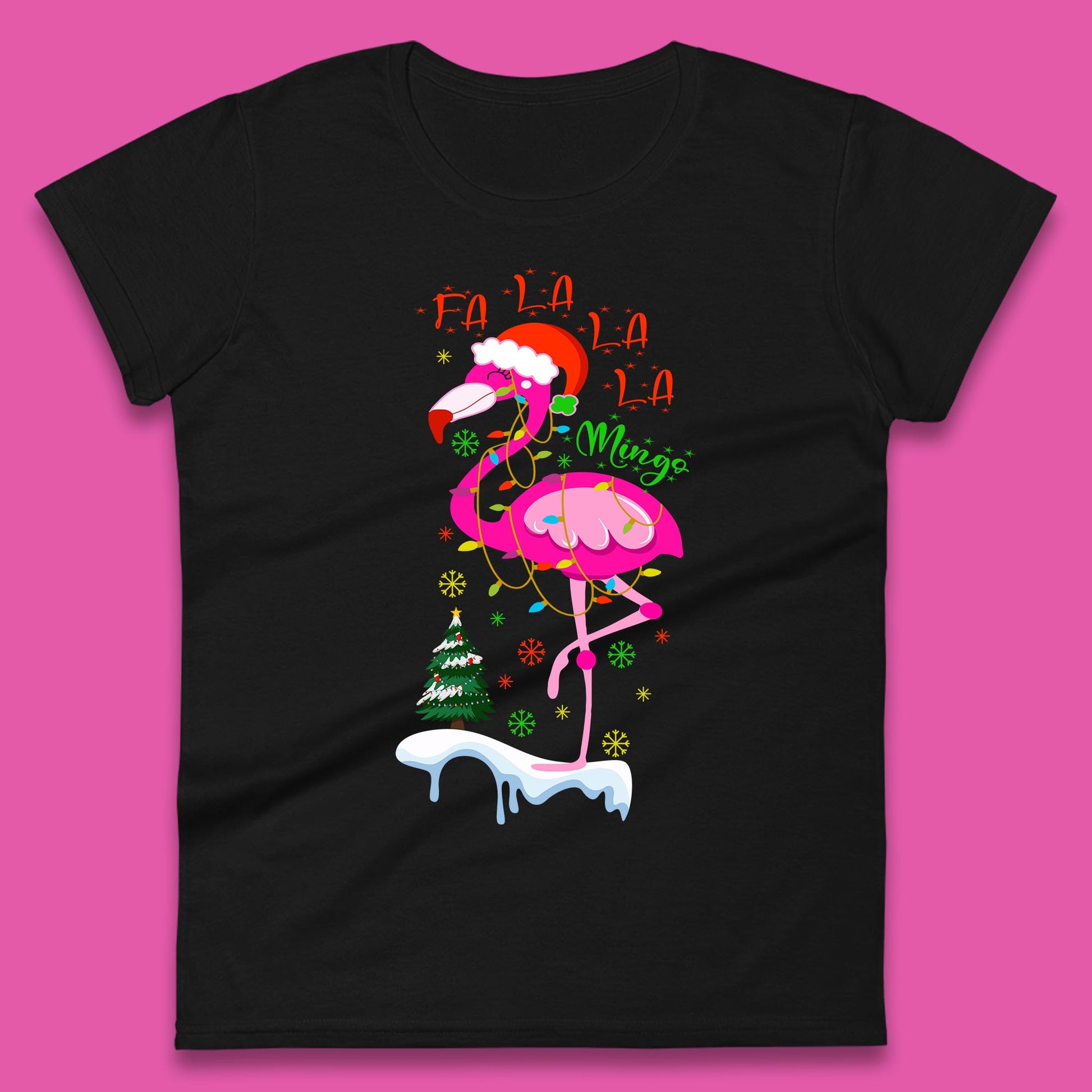 flamingo christmas womens t shirt