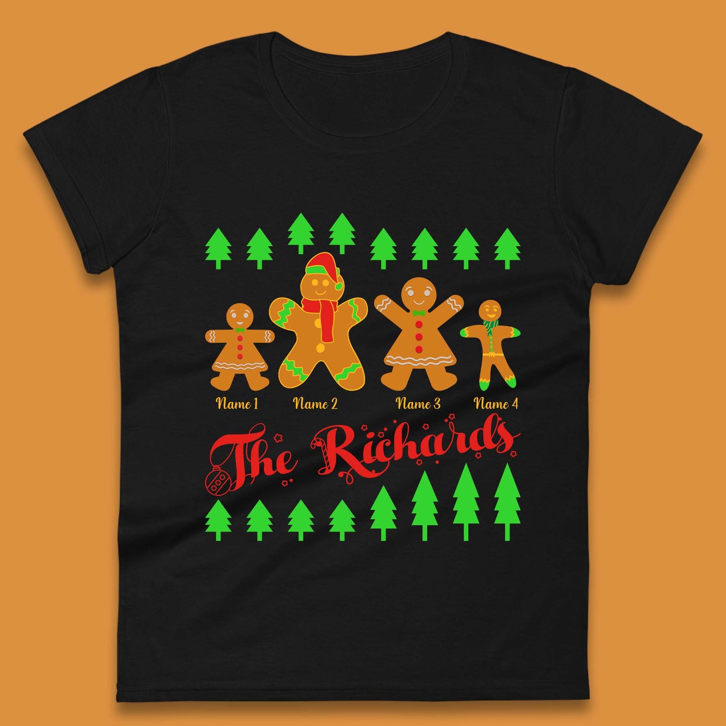 Personalised The Gingerbread Family Christmas Womens T-Shirt