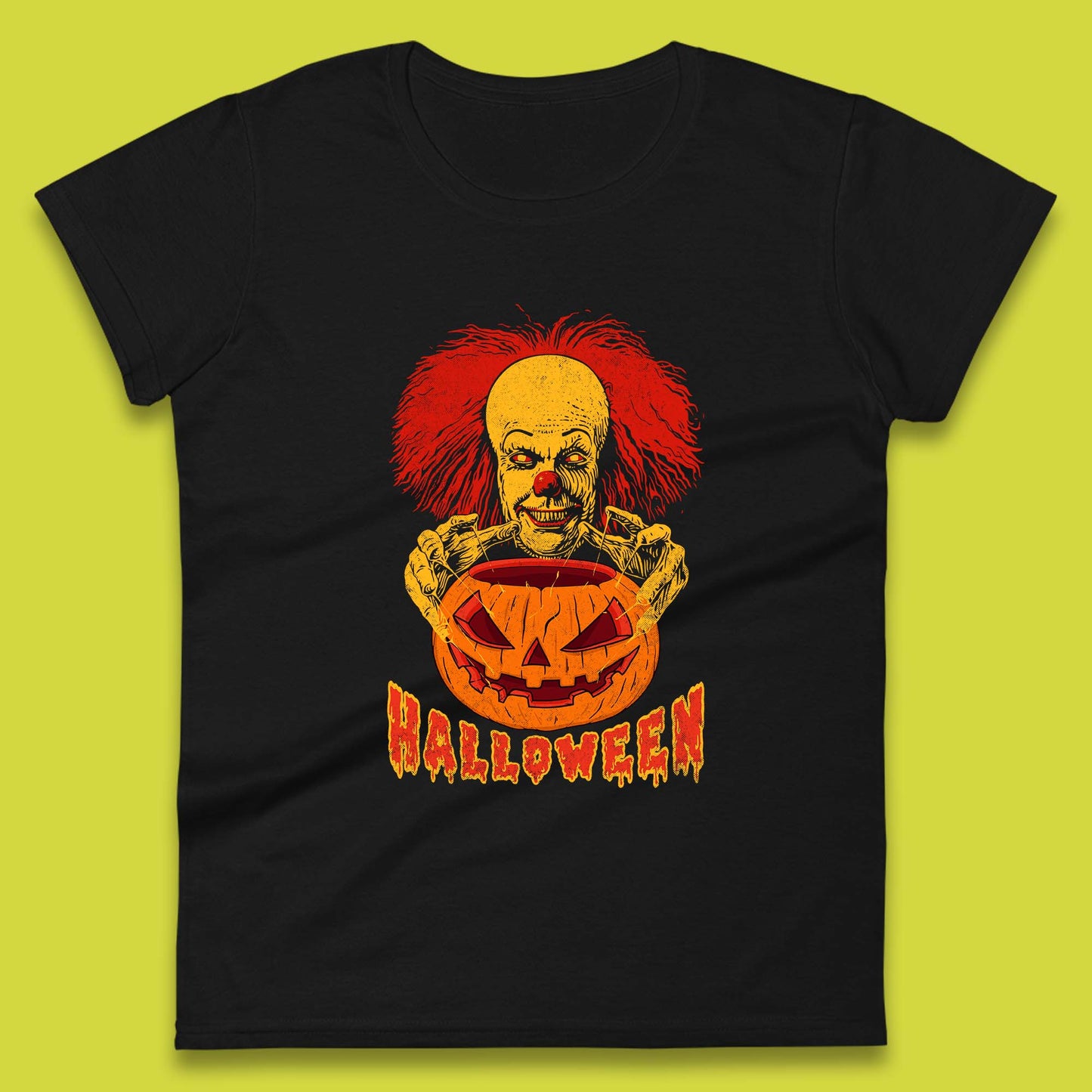 Pennywise Clown Hands Halloween Pumpkin IT Pennywise Clown Horror Movie Fictional Character Womens Tee Top