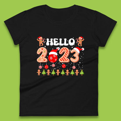 Hello 2023 Merry Christmas Gingerbread Xmas Cookies Womens Tee Top