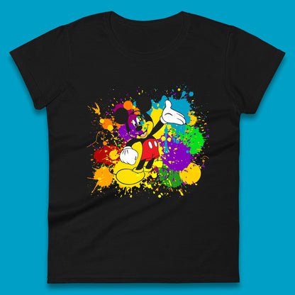 Abstract Paint Splashing On Disney Mickey Mouse Disneyland Trip Womens Tee Top