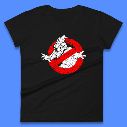 Distressed The Real Ghostbusters No Ghost Symbol Retro Halloween Movie Costume Womens Tee Top
