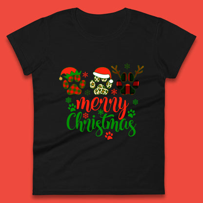 dog & cat paws christmas womens t shirt