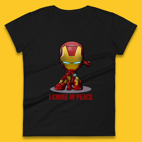 I Come In Peace Marvel Avenger Movie Character Iron Man Superheros Ironman Costume Superheros Womens Tee Top