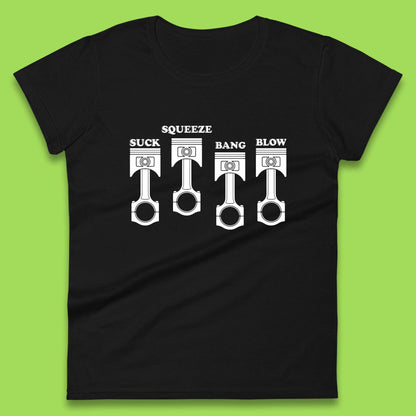 Suck Squeeze Band Blow Funny Car Lovers Joke Racers Riders Drifting Race Womens Tee Top