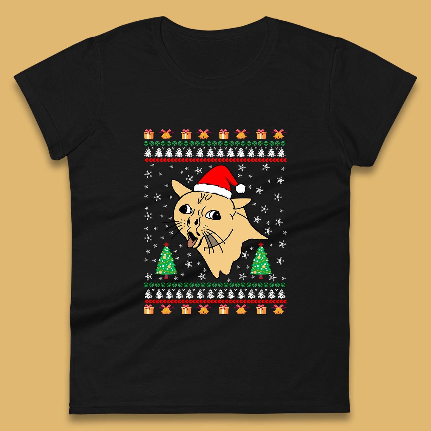 coughing cat christmas womens t shirt