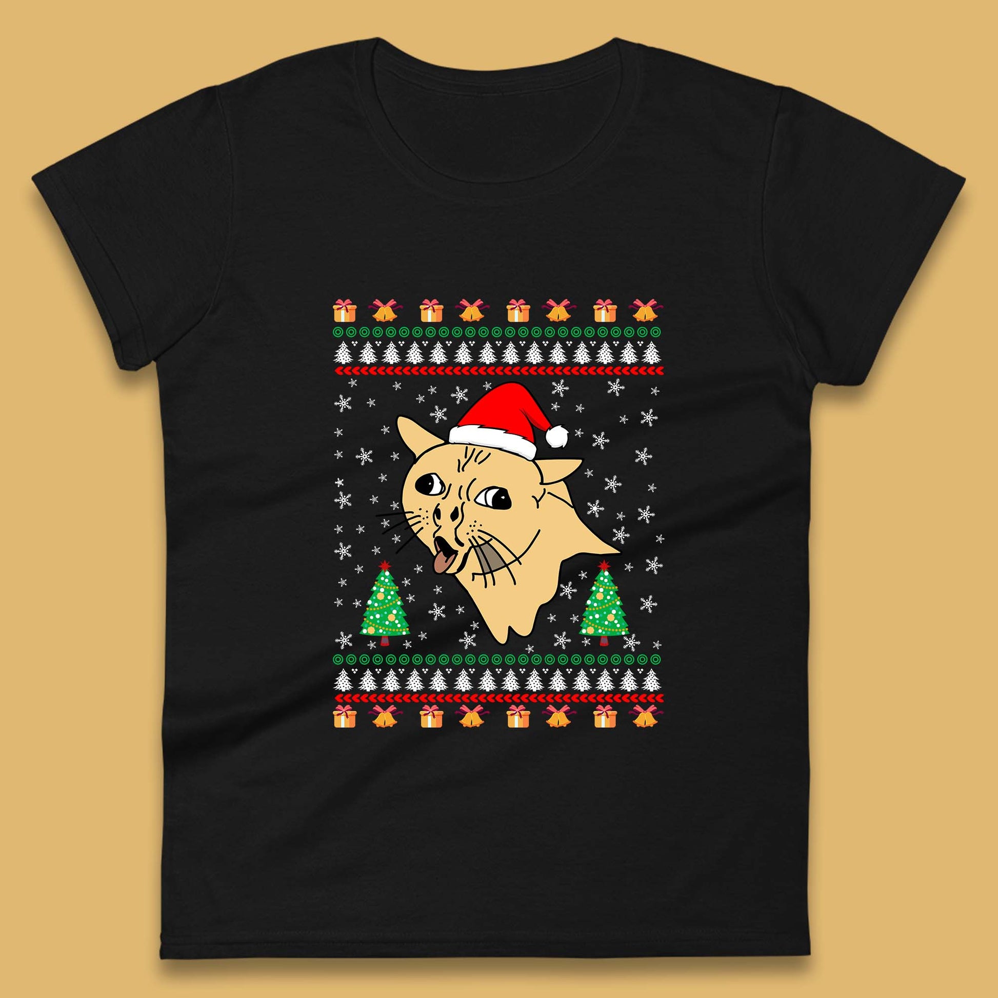 coughing cat christmas womens t shirt