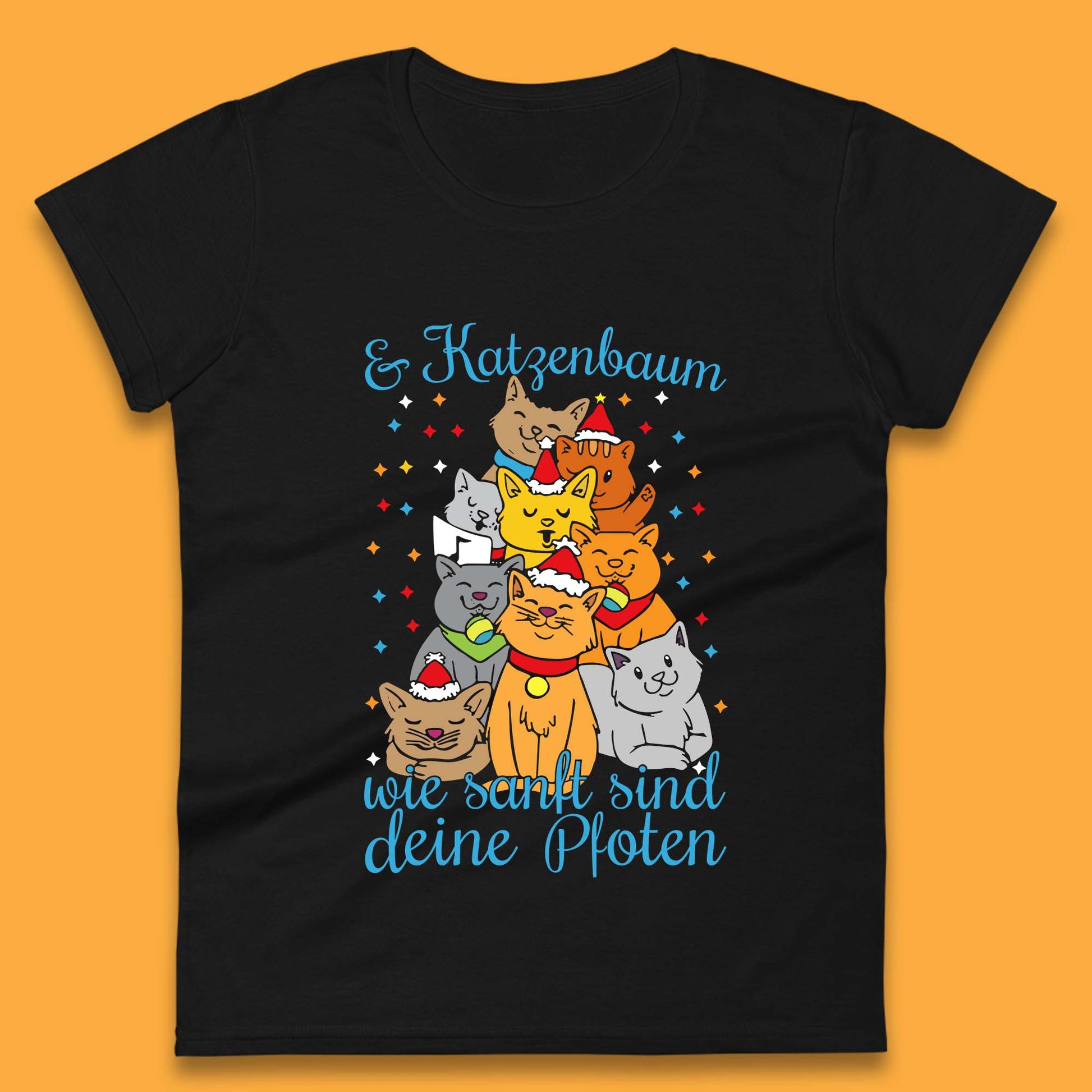 cat christmas tree womens t shirt