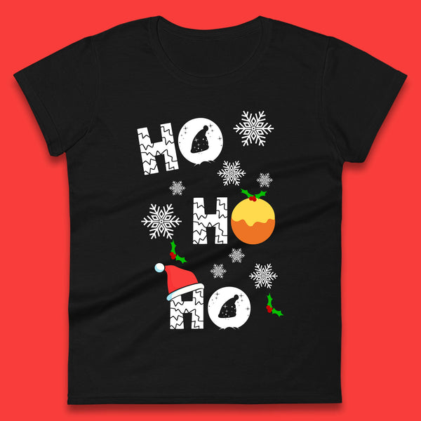 Ho Ho Ho Christmas Santa Hat Happy Christmas Pudding Xmas Festive Womens Tee Top