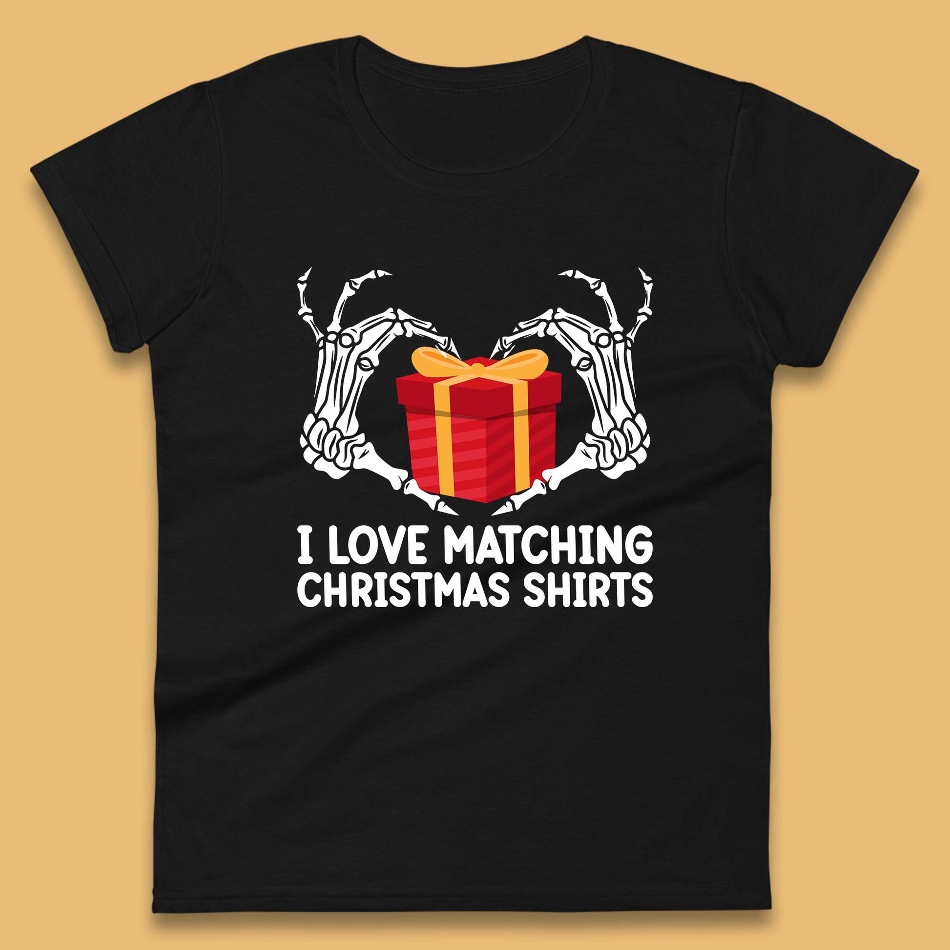 skeleton hands gift box christmas womens t shirt