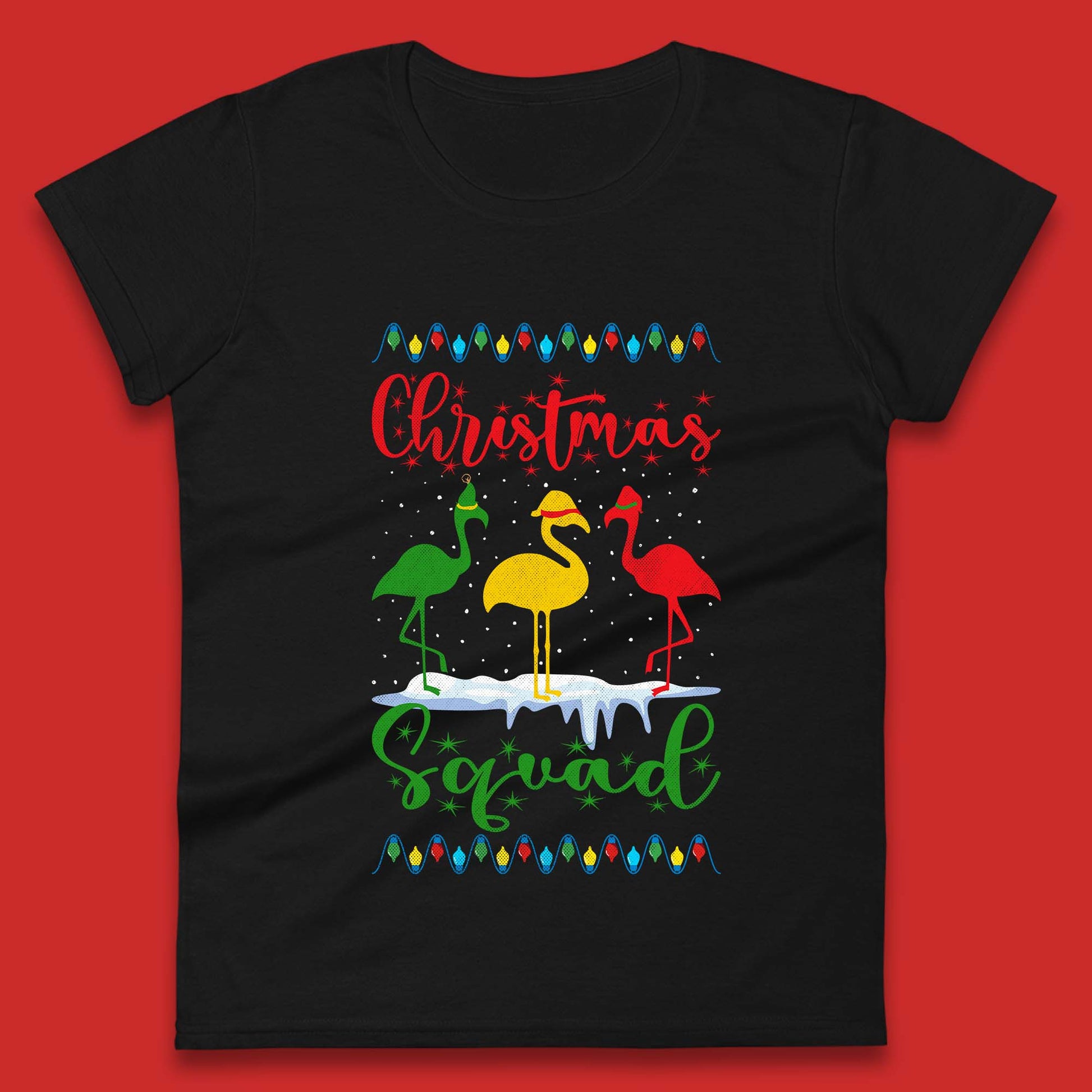 flamingos christmas womens t shirt
