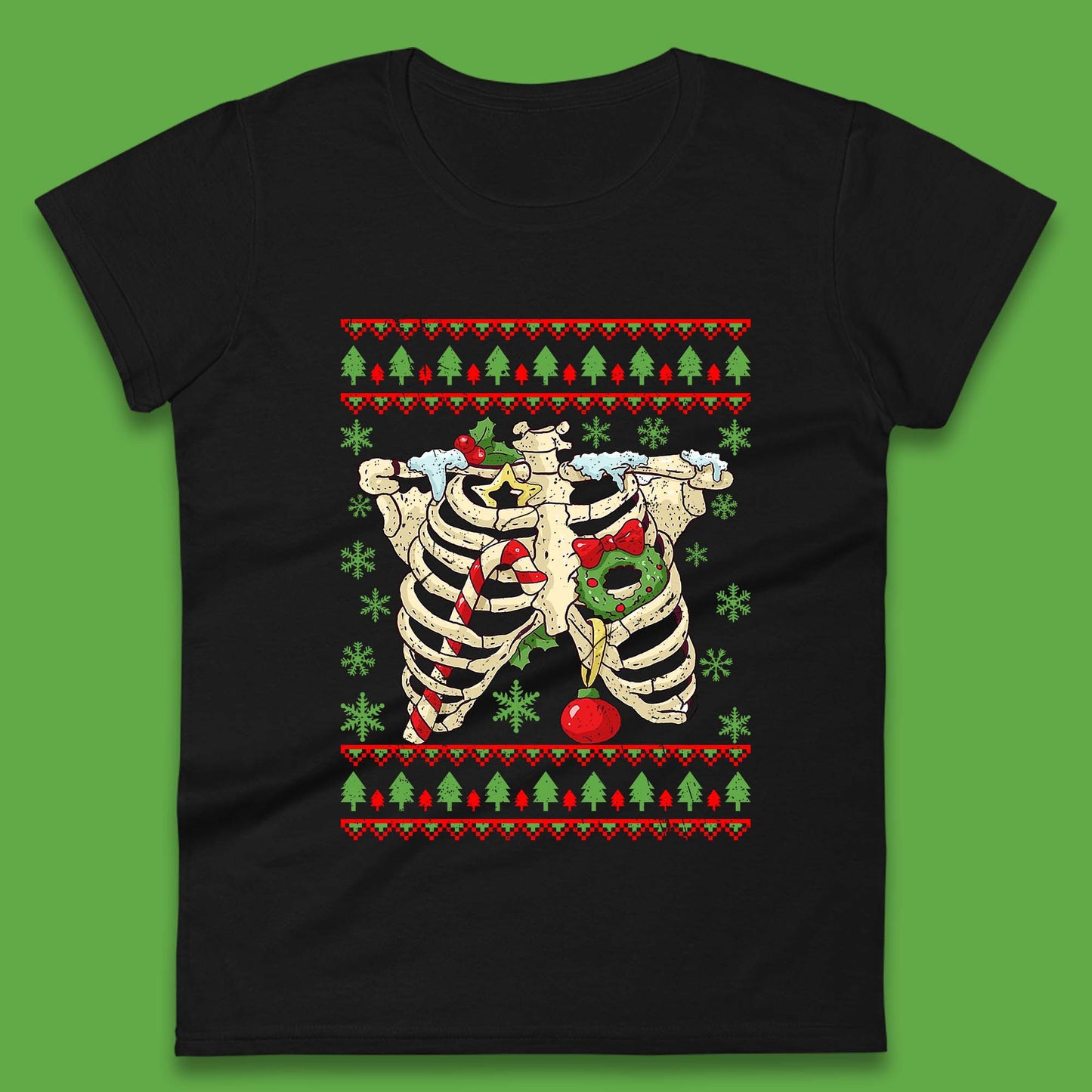 Christmas Ribs Skeleton Womens T-Shirt