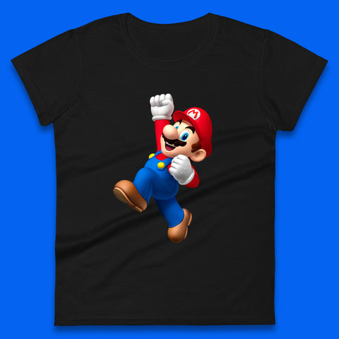 Super Mario Jumping In Happy Mood Funny Game Lovers Players Mario Bro Toad Retro Gaming Womens Tee Top