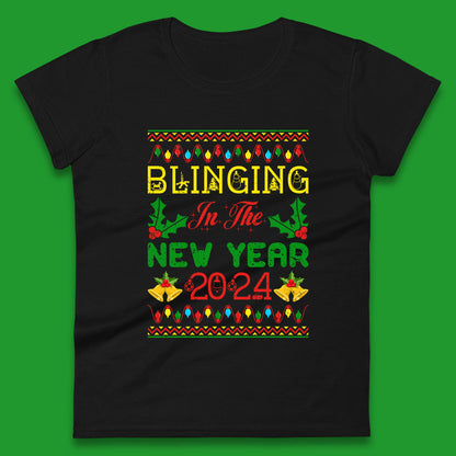 Blinging In The New Year 2024 Christmas Happy New Year Xmas Festive Celebration Womens Tee Top