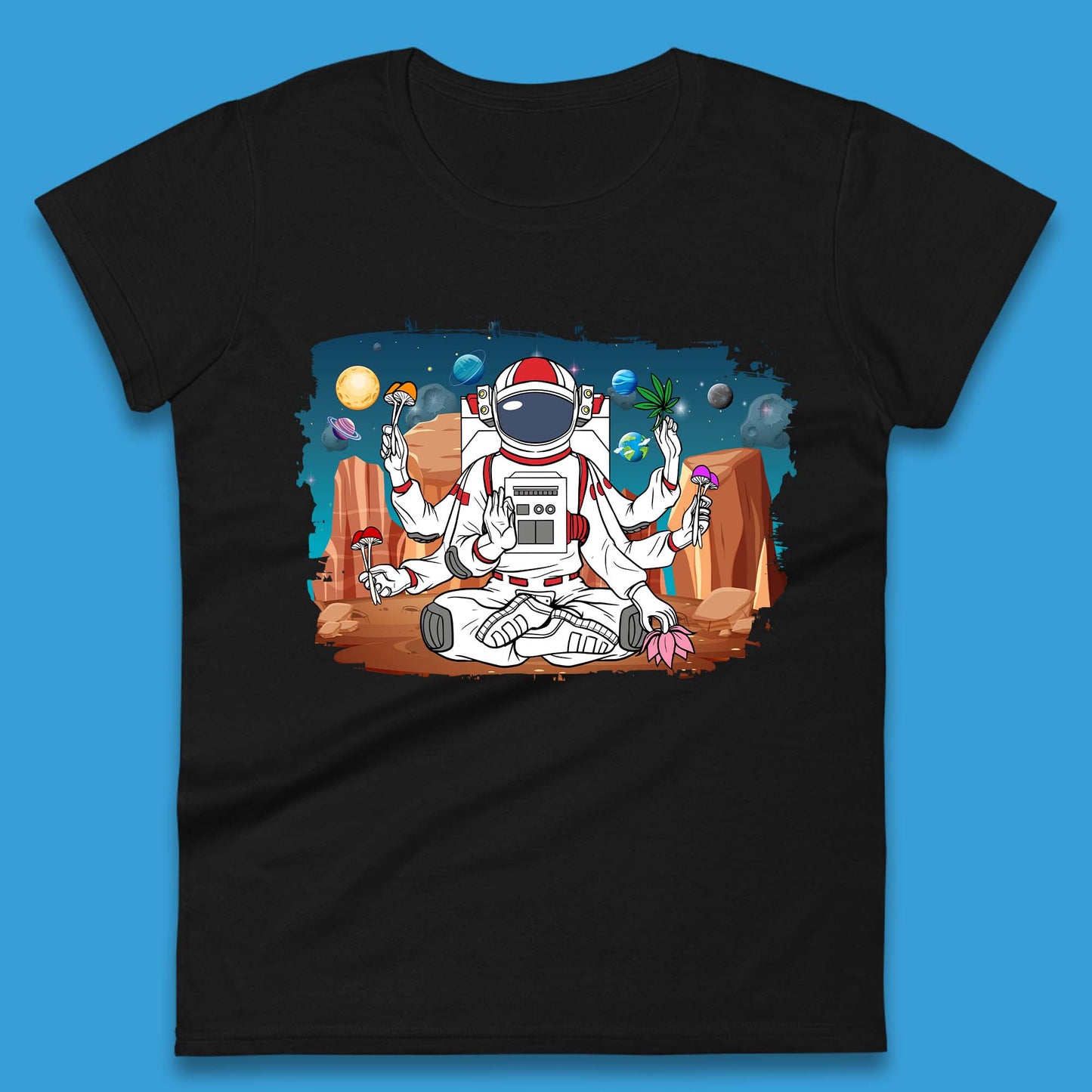 Meditating Astronaut Yoga Womens T-Shirt