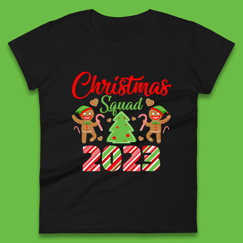 Christmas Squad 2023 Christmas Tree Xmas Gingerbread Man with Candy Cane Womens Tee Top