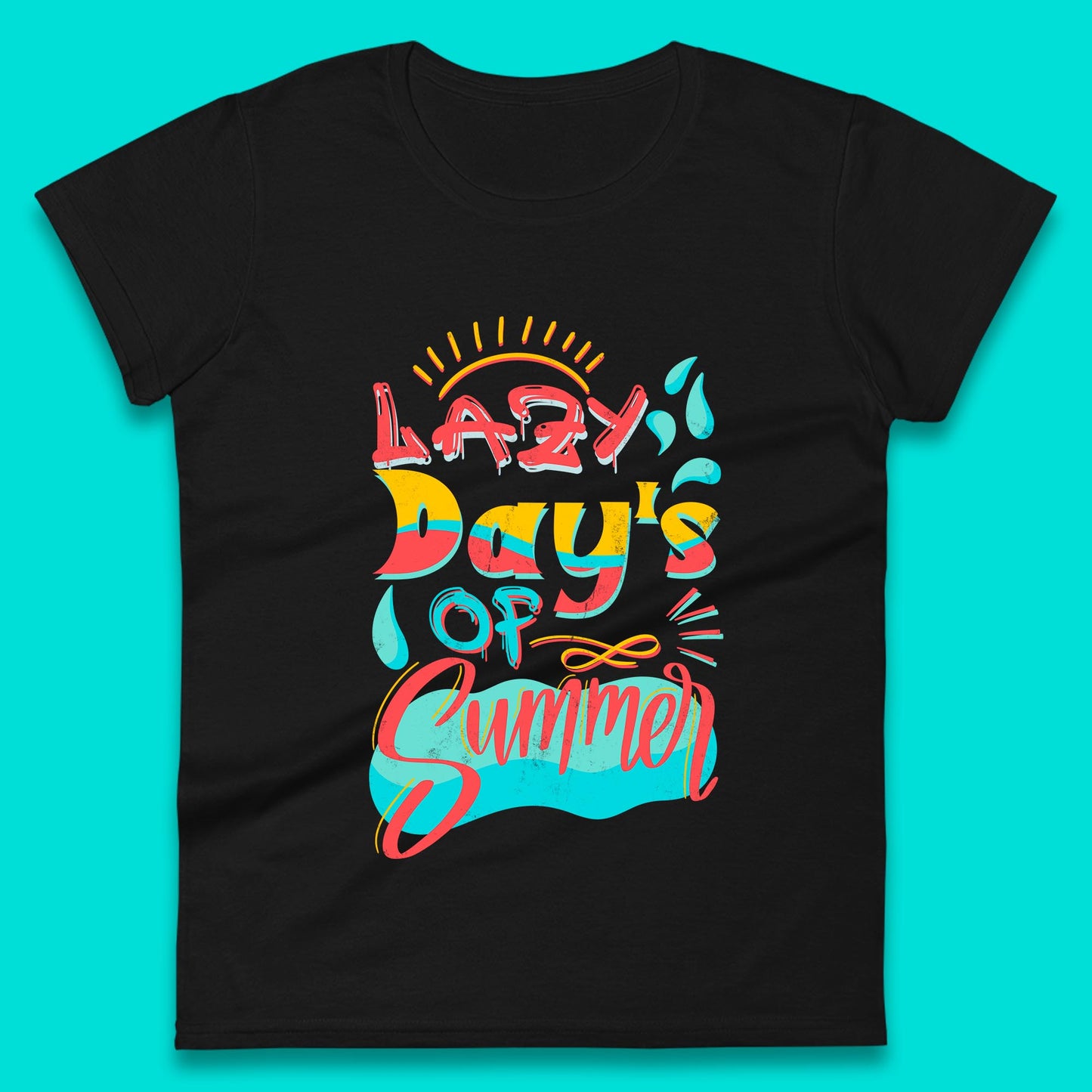 Lazy Days Of Summer Vintage Retro Sunset Surfer Beach Holiday Trip Womens Tee Top