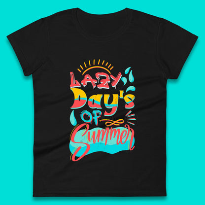 Lazy Days Of Summer Vintage Retro Sunset Surfer Beach Holiday Trip Womens Tee Top