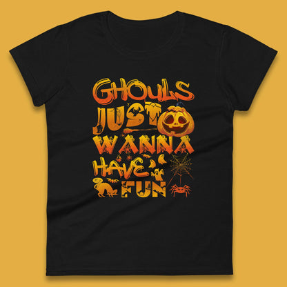Ghouls Just Wanna Have Fun Halloween Disco Ghost Ghouls Night Out Spooky Season Womens Tee Top
