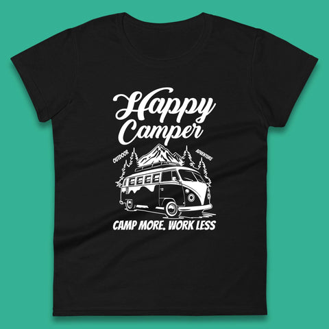 Camper Van Happy Camper Outdoor Adventure Camp More Work Less Van Life Road Trip Womens Tee Top
