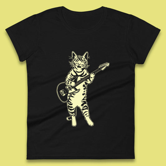 Rock Cat Playing Guitar Musician Guitarist Cat Music Lovers Womens Tee Top