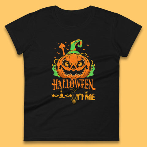 Halloween Time Scary Face Jack O Lantern Horror Pumpkin Halloween Scary Night Womens Tee Top