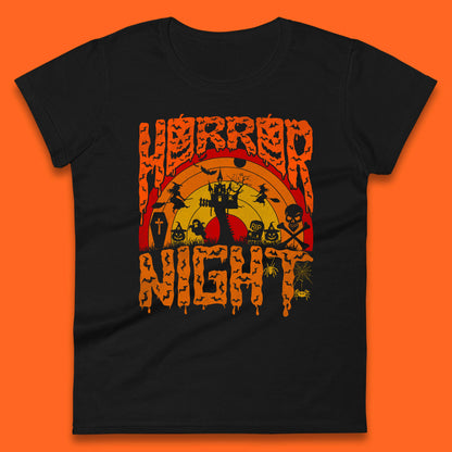 Halloween Horror Night Vintage Rainbow Flying witches Scary Boo Spooky Festive Night Womens Tee Top