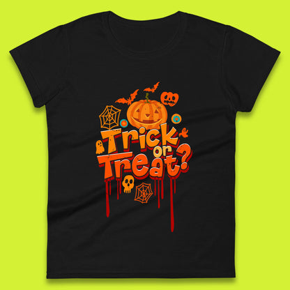 Trick Or Treat Halloween Pumpkin Blood Dripping Horror Scary Spooky Season Womens Tee Top
