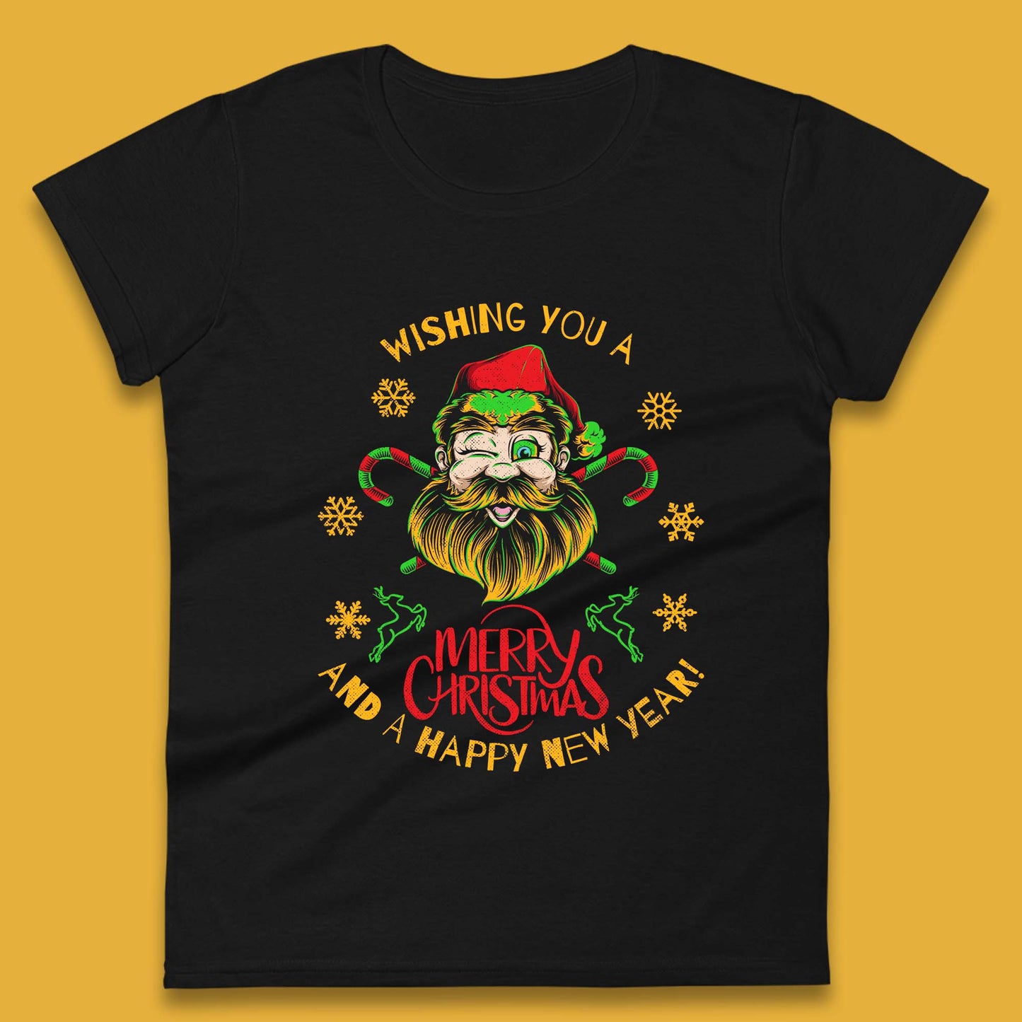 winking santa womens t shirt