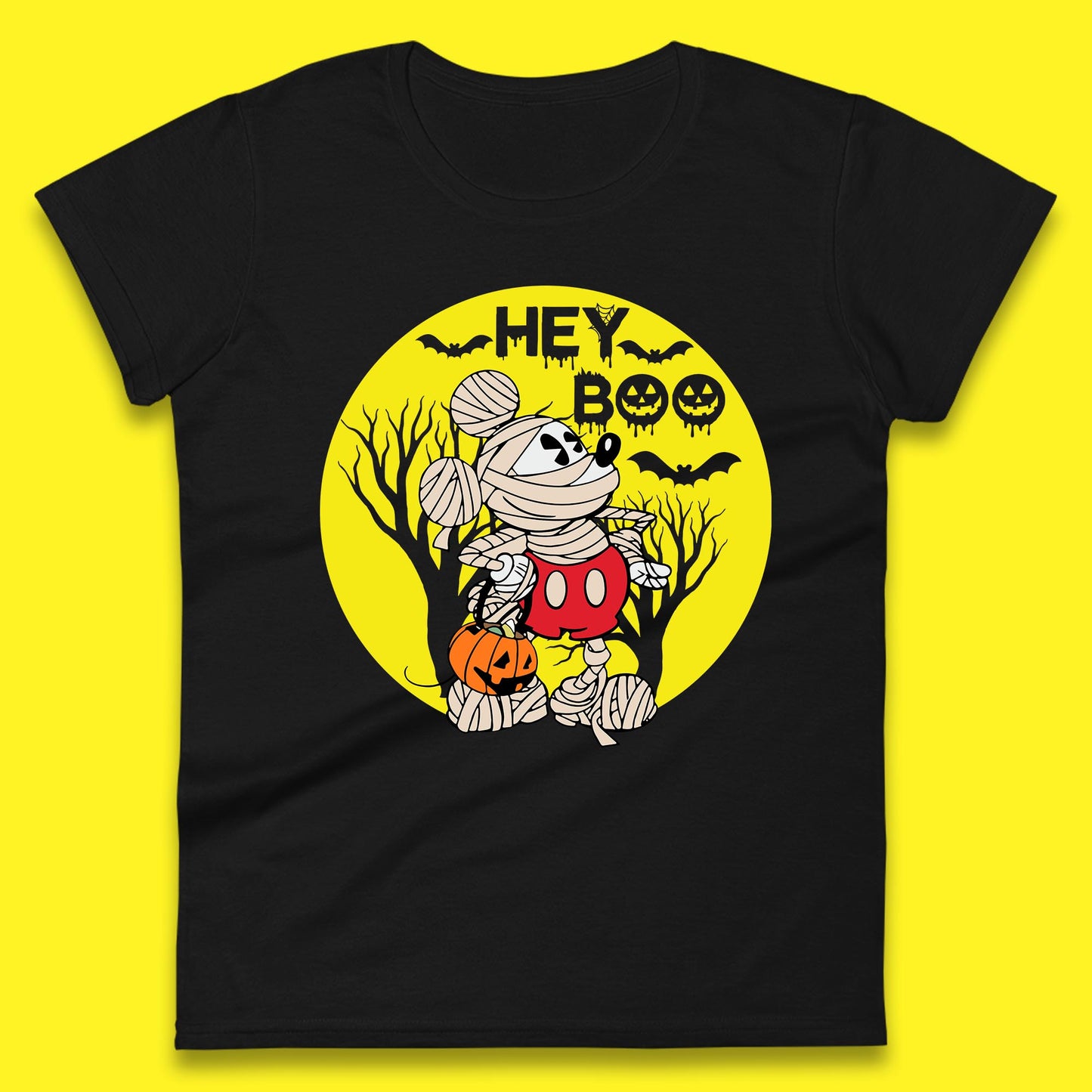 Hey Boo Disney Halloween Mickey Mouse Mummy Trick Or Treat Spooky Vibes Womens Tee Top