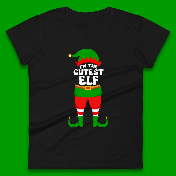 Christmas Character Elf I'm The Cutest Elf Xmas Costume Elf Wear Matching Christmas Womens Tee Top