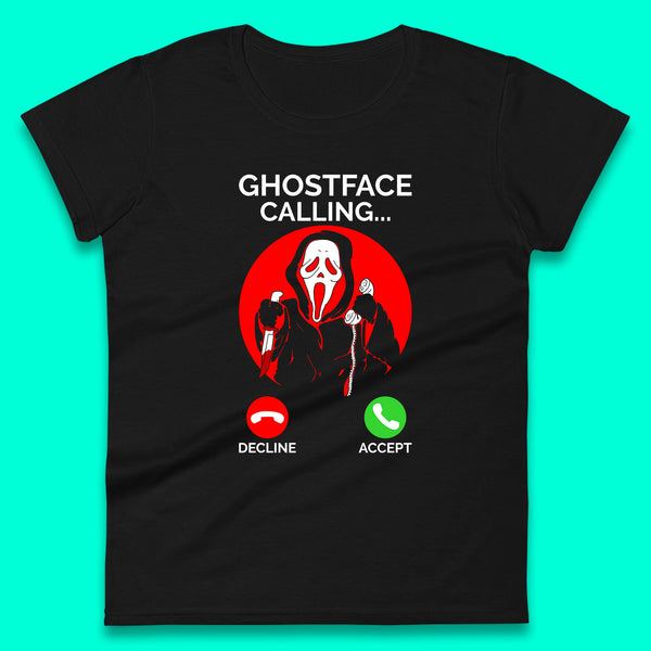 Ghostface Calling Halloween Ghost Face Scream Horror Movie Character Womens Tee Top