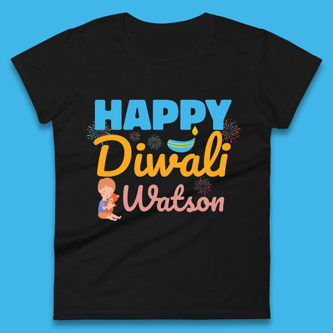Personalised Happy Diwali Festival Of Lights Your Name Indian Diwali Holiday Celebration Womens Tee Top