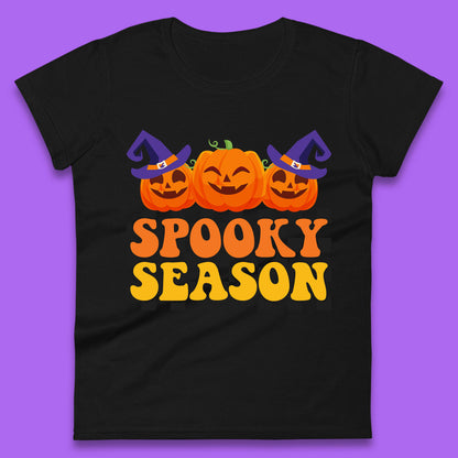 Spooky Season Halloween Jack-O-Lantern Pumpkins Spooky Vibes Womens Tee Top