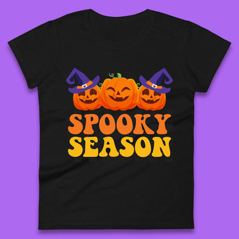 Spooky Season Halloween Jack-O-Lantern Pumpkins Spooky Vibes Womens Tee Top