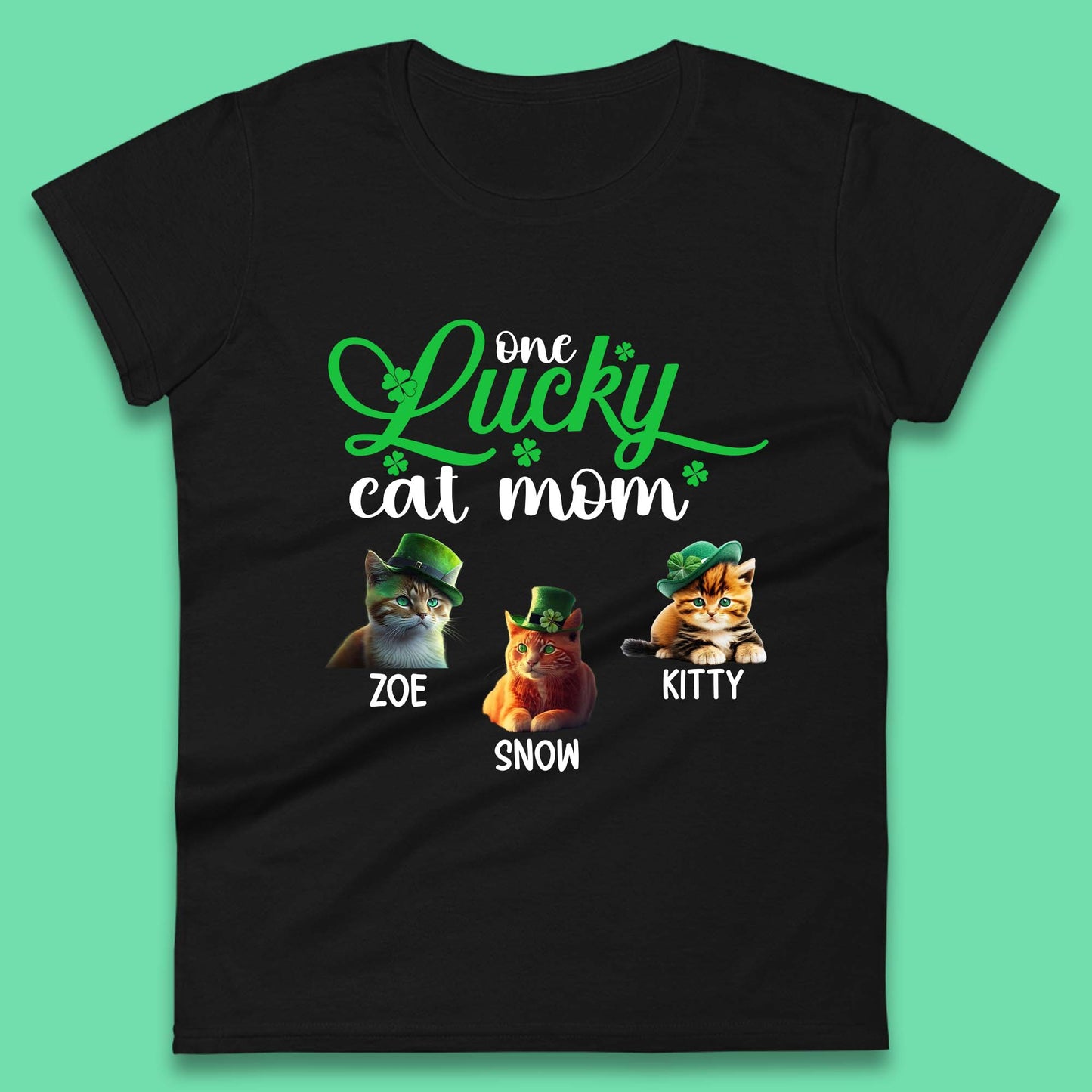 Personalised One Lucky Cat Mama Womens T-Shirt