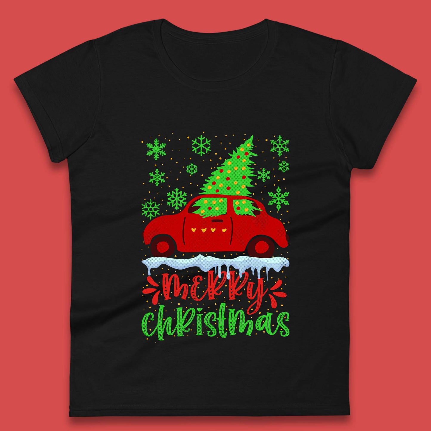 merry christmas red car t shirt