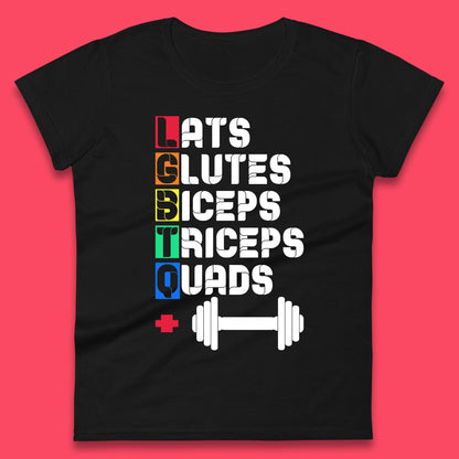 Lats Glutes Biceps Triceps Quads LGBTQ+ Fitness Gym Gay Pride Workout Womens Tee Top