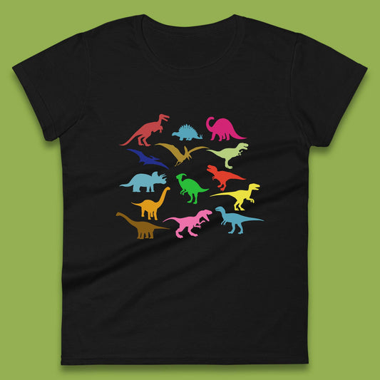 Colourful Dinosaurs Dino Fossil Dinosaurs Wild Nature Prehistoric Paleontology Velociraptor Womens Tee Top